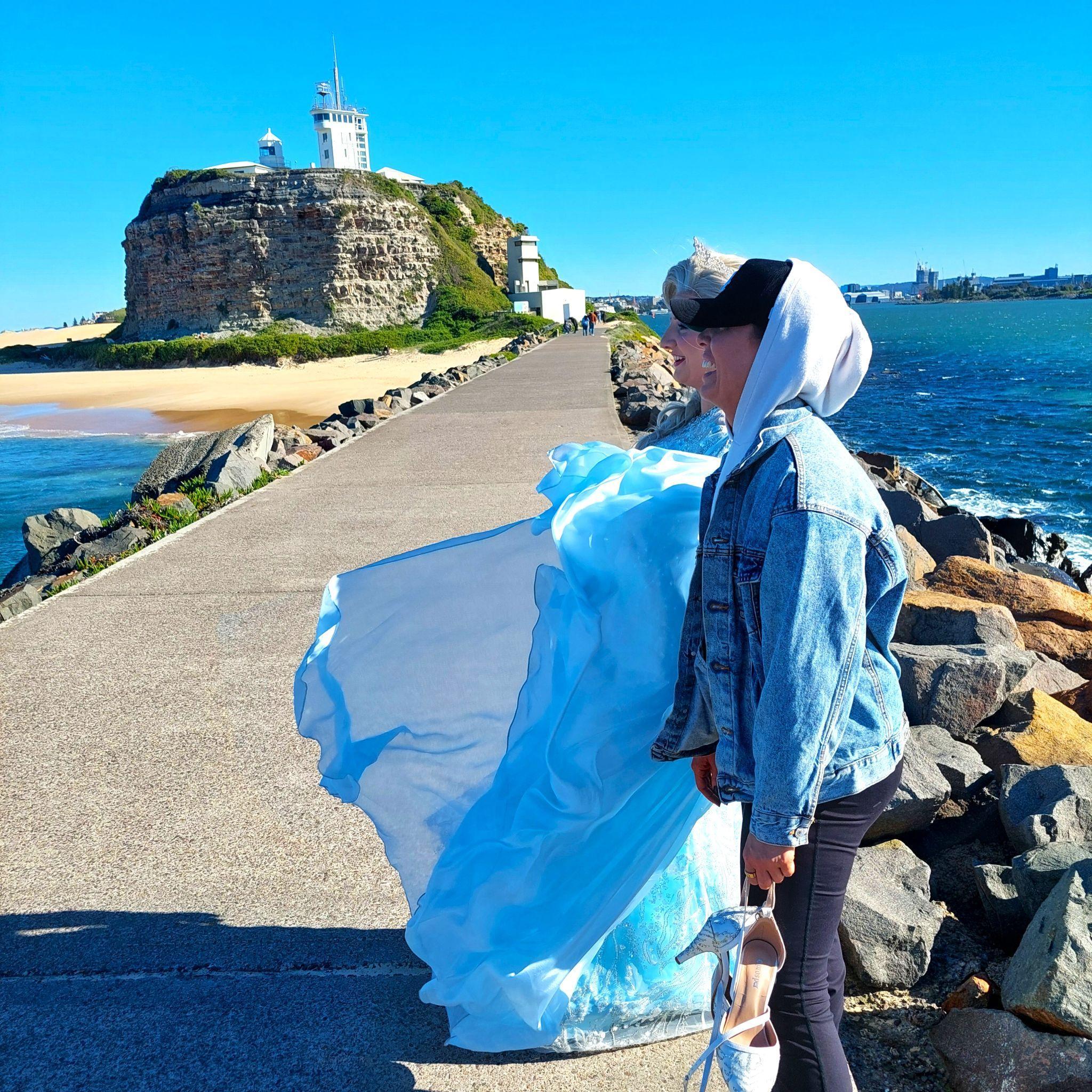 Elsa makes her way along the Breakwater during filming for the Frozen The Broadway Musical trailer