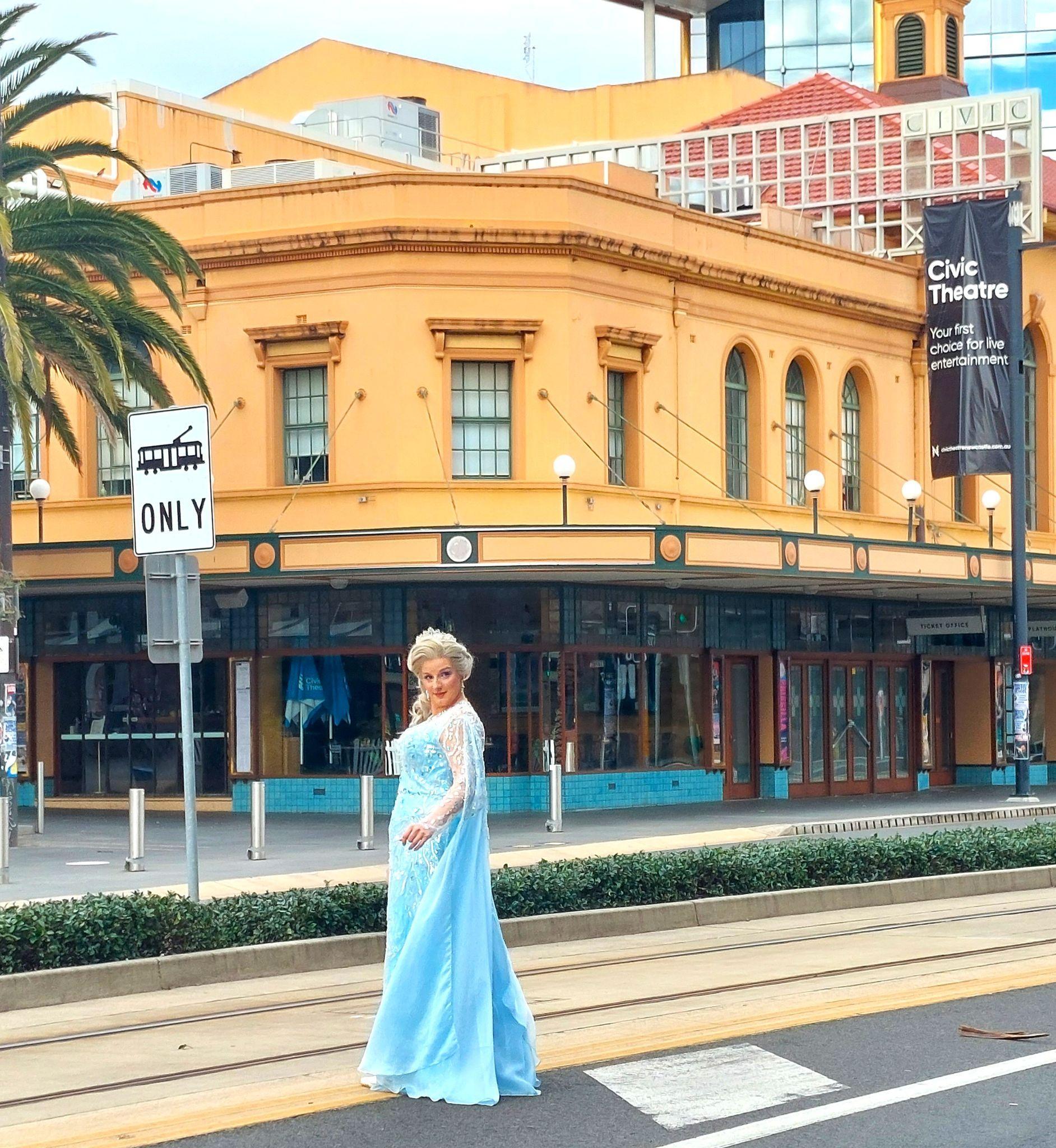 Elsa outside the Civic Theatre in Newcastle